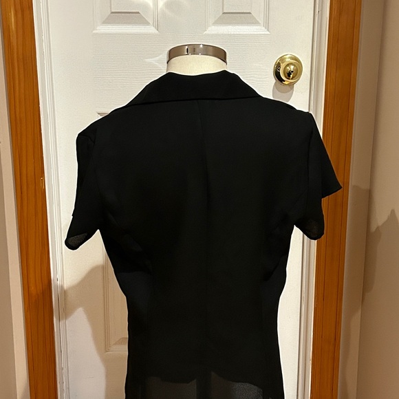 Elegant Black Women's Short Sleeve Sheer Button-Down Shirt - Picture 2 of 2
